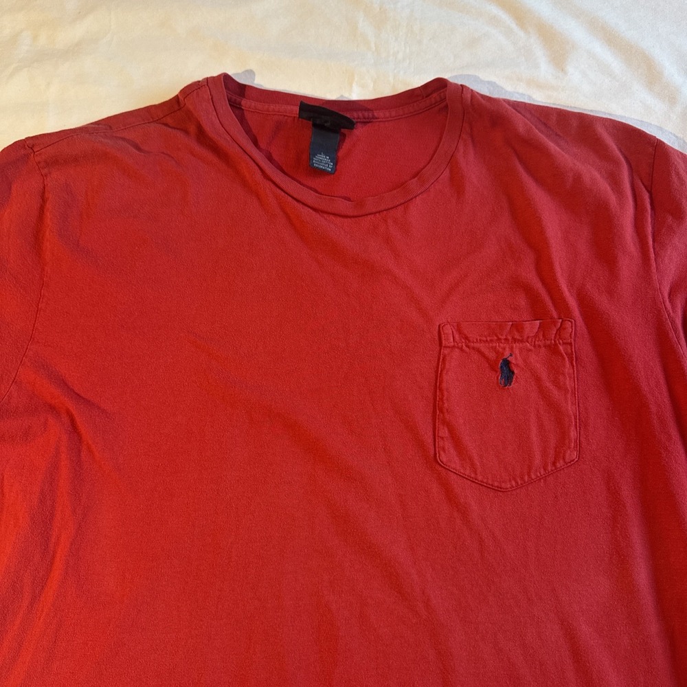Vintage Polo Ralph Lauren T Shirt Mens Large Red Pocket T Navy Pony 90s Retro